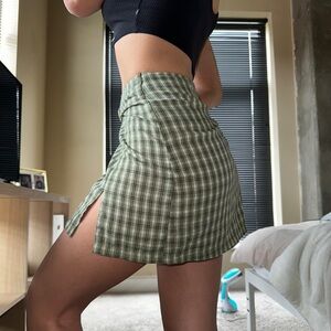 Green plaid mini skirt